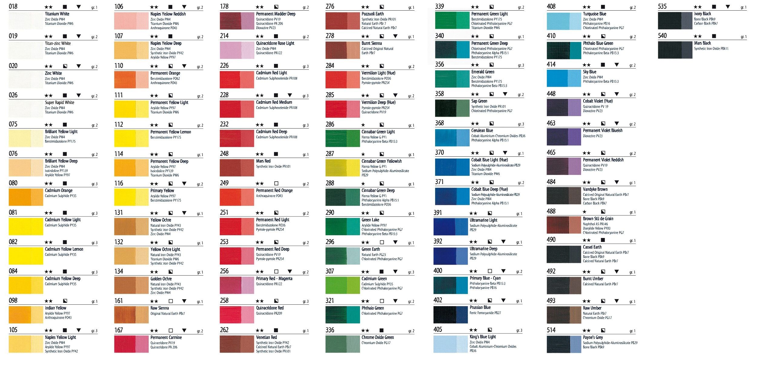 Maimeri Classico 20 ml color chart