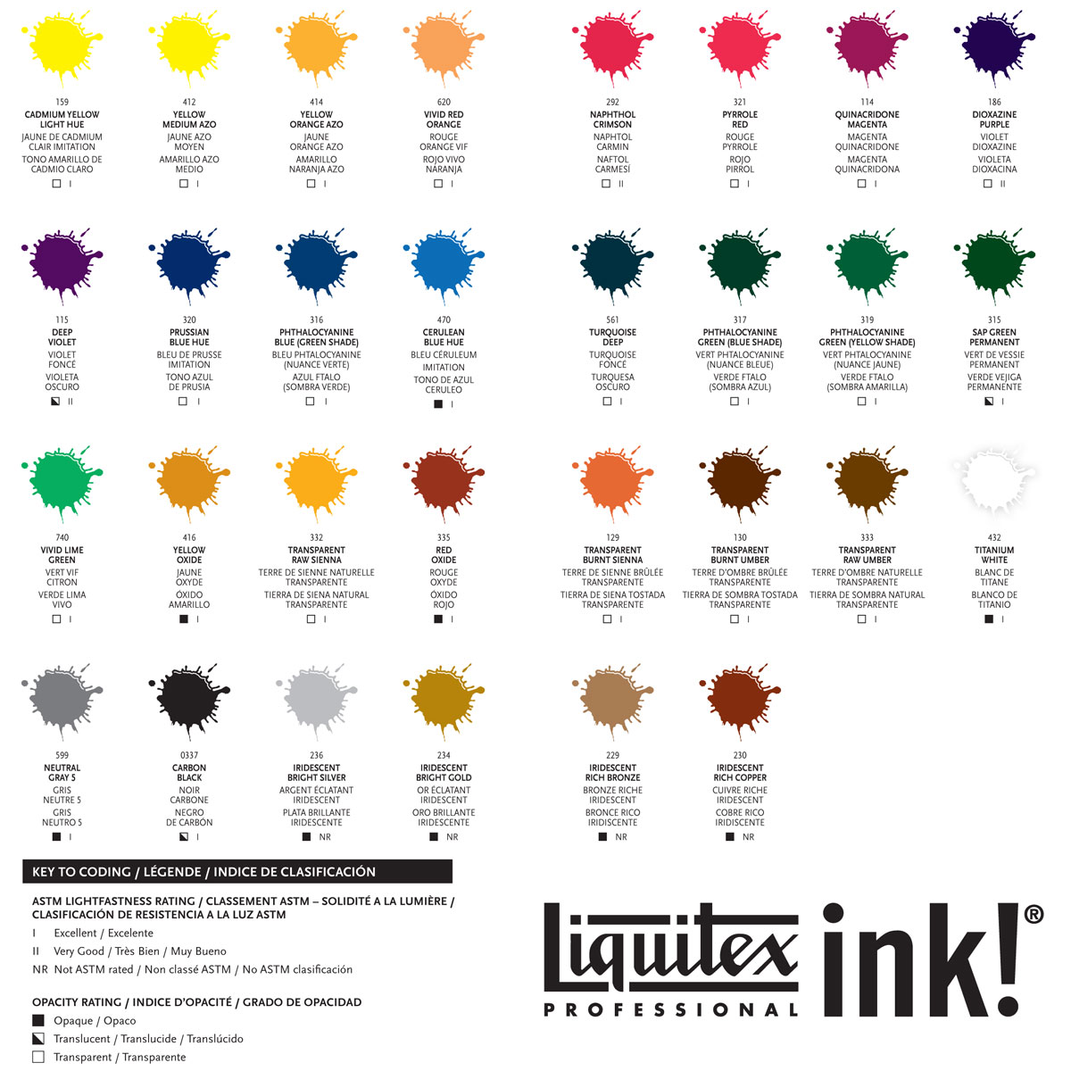 Liquitex Ink 30 ml color chart